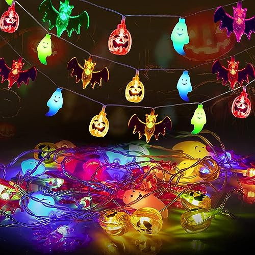 Fohil Halloween Lights Halloween String Lights 30 LED Pumpkin Ghost Bat String Lights Battery Operated Halloween Indoor Decorations