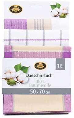 Gözze - Set di Strofinacci, 3 Pezzi, 100% Cotone, Materiale Molto Spesso (260 g/m²), 100% Cotone, 50 x 70 cm - Lilla