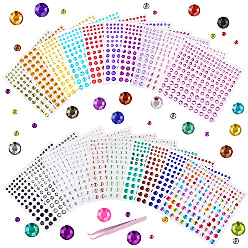 Vicloon Diamantes de Imitación Autoadhesivos,3300 Piezas/20 Hojas Brillantes Diamantes Pegatinas,Multicolor Pegatinas Diamantes Imitación con Pinzas para Maquillaje, Arte de uñas, Albumes de Recortes
