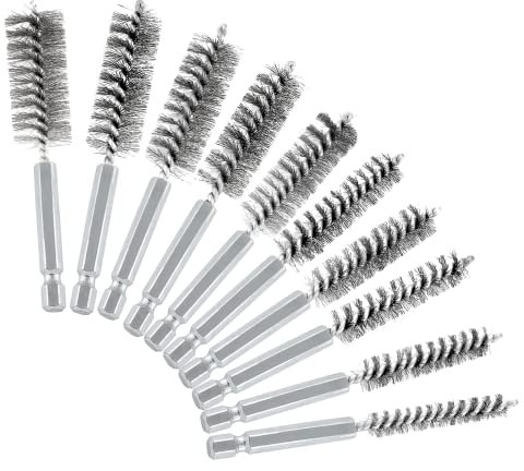 Moicstiy 10 Stück Edelstahl-Bohrungs-Drahtbürsten-Set mit gedrehter Drahtbohrung, mit 1/4-Zoll-Sechskantschaft zum Reinigen von Rohren, Rost, Lagern (8, 10, 11, 12, 13, 15, 16, 17, 18, 19 mm)