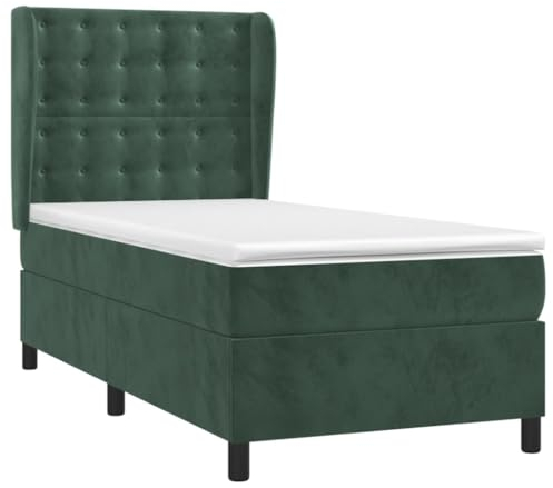 vidaXL Boxspringbett mit Matratze Bett Polsterbett Bettgestell Einzelbett Lattenrost Bettrahmen Hotelbett Schlafzimmerbett Dunkelgrün 100x200cm Samt