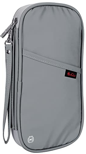 Vinsani Passport Holder Travel Wallet, RFID Blocking Document Organiser | Holiday Essentials, Unisex Waterproof Cover for Tickets, Money, Cards & Everyday Use, Light Grey