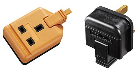 Masterplug EXS1315O-01 Heavy Duty Single Socket Extension Lead, 5 Metres, Orange & HDPT13B-MP Heavy Duty 13 Amp Rewireable Plug, 57.5 x 48 mm, Black