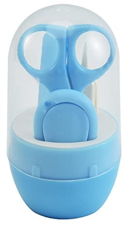 4 in 1 Baby Nagelset Rutschfester Nagelschneider Nagelknipser, Baby Nagelpflege Set Schere, Nagelfeile, Nagelknipser & Pinzette für Kinder Blau