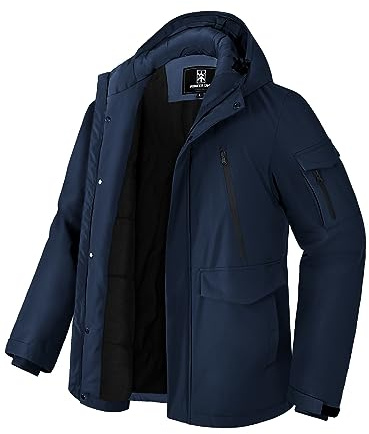 Pioneer Camp Manteau Homme Hiver Imperméable Doublé Polaire Chaud Veste avec 9 Poches Capuche Coupe-vent Isolée Homme Jacket Parka (S-XXL)