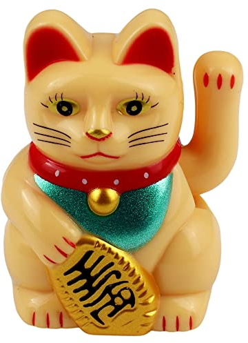 Freak Scene Glückskatze Mini Maneki-Neko klassisch beige Solar 5cm Winkekatze Lucky cat