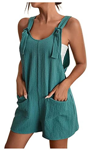 2023 Monos Corto Mujer Verano Casual Peto Corto Jumpsuit Una Pieza Pantalones de Tirantes Camiseta sin Mangas Color sólido Vintage Anchos de Rectos Playsuit Playa Elegante