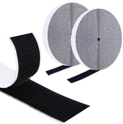 Jewan 14M Klettband Selbstklebend, 20mm Breit Extra Stark Doppelseitig Klebende Klettverschluss mit Flauschband und Hakenband für Fliegengitter, Teppich, Bilderrahmen, Handarbeit, schwarz