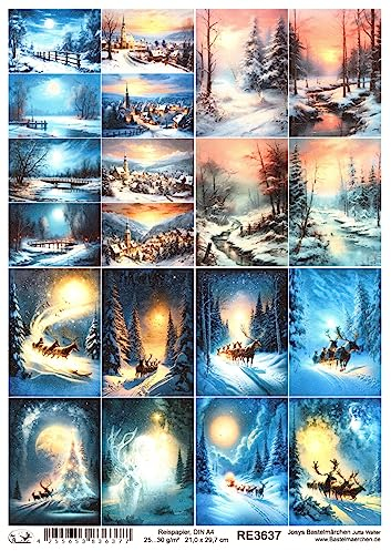 Josys Bastelmärchen Reispapier A4 Strohseide Weihnachten Weihnachtsdorf Schlitten Winter RE3637