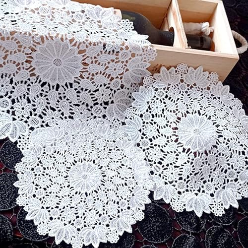 4 Stück Spitze Runde Gestickte Tischläufer, Handarbeit Geklöppelt Weiße Spitze Untersetzer Häkeln Spitzendeckchen Platzdeckchen für Küche, Esszimmer, Dreamcatcher Dekoration 30cm