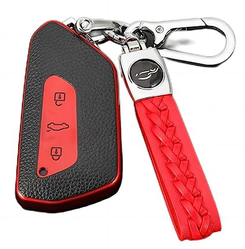 【4 couleurs】Z.MYUKI Leon Cupra FR KL Coque clé avec porte Clef pour Seat Leon MK4 2020-2023 2024 Accessoire Protection cle (Rouge)