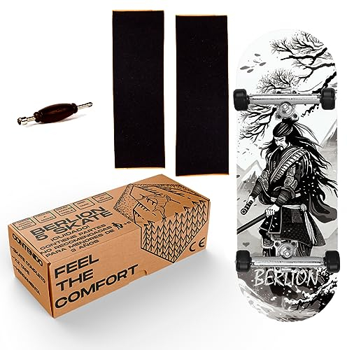 BERLION - Finger Skate para Dedos Profesional de Madera Pro, Mini monopatín Fingerboard pequeño, Lija y Ruedas, Finger Toys antiestres Marca (White Black)