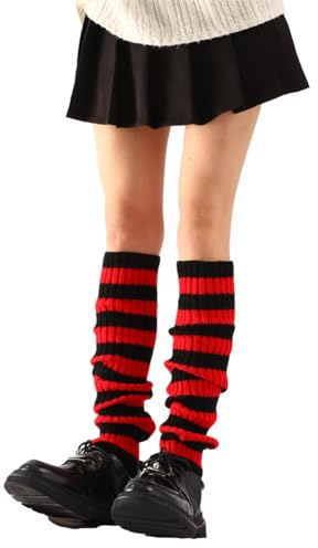 FANSU Stulpen Damen Leg Warmers Beinwärmer Frauen Winter Legwarmers Verdicken Bein Stulpen Mädchen für Tanz, Ballett, Fitness, Yoga (1 Paar,rot gestreift)