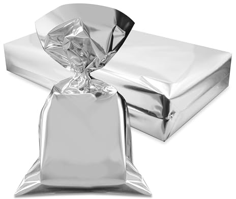 Decoraparty 50 silberfarbene Metallic-Beutel, für Geschenkverpackungen, Weihnachten, Geburtstag, Neujahr, Feier, Gift Bag, silberne Beutel aus Polypropylen, 35 x 50 cm