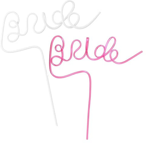 Lot de 2 pailles réutilisables colorées pour enterrement de vie de jeune fille pour mariage, fiançailles, fête prénuptiale (1 paille blanche et 1 paille rose)