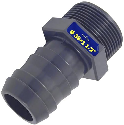 Espiga para Conexión de Manguera con Diámetro Ø 38 mm y Rosca Macho 1 1/2 Fabricado en PVC U - Garantía de 10 Años - MONTERAL