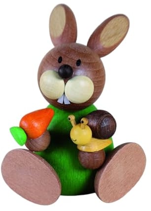 Original Ullrich Kunsthandwerk Osterhase sitzend mit Schnecke und Möhre 9,0 cm groß