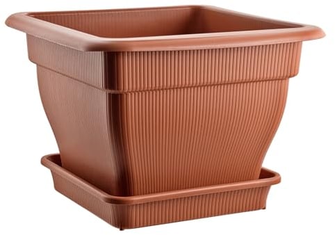 BURI XL Pflanzkübel Blumentopf 48x48x35cm mit Wasserspeicher und Untersetzer - 33 Liter Pflanztopf gegen Staunässe Terrakotta UV-stabil, frostsicher, robust