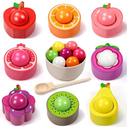 Montessori Spielzeug ab 1 2 3 Jahr, Baby Motorikspielzeug Obst Holzspielzeug für Farbsortierung und Zählen, Geschenk für Mädchen Jungen 1 2 3 Jahre