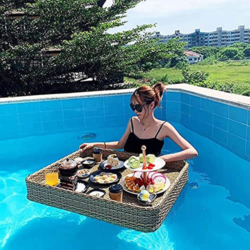 Vassoio da portata in rattan intrecciato, con vassoio rettangolare galleggiante, realizzato a mano, cestino da portata e bar, per servire bevande,