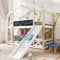 Rtopsu Kinderbett Etagenbett 90x200 cm, Hochbett Baumhausbett mit Leiter und Rutsche für 2 Kinder, Bett mit Rausfallschutz und Tafeln, Hausbett mit Lattenrost, Natur & Weiß, Ohne Matratze