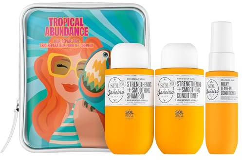 Sol de Janeiro Tropical Abundance Hair Repair Trio Travel Set | Jet Set | Sulfate Free Brazilian Joia Shampoo and Conditioner | Leave In Conditioner Spray | TSA Friendly | Amazon Exclusive