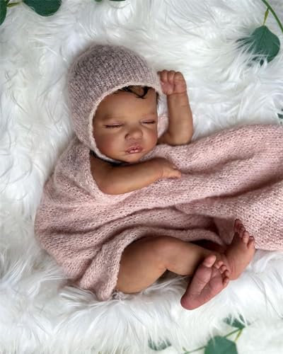 Anano Reborn Baby Puppen Schwarze Puppen Realistische Adern, 48cm Lebensechte Babypuppen, Reborn Baby Afro-Karibbeanische Puppen, Puppen Die Aussehen Wie Echte Babys Puppen Mit Dunkler Hautfarbe