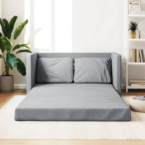 Keyroto Sofá cama de 2 plazas Sofá cama de suelo 2 en 1 Sofá 2 plazas Sofá cama de una plaza y media Sofá convertible en cama -Gris claro-Tela