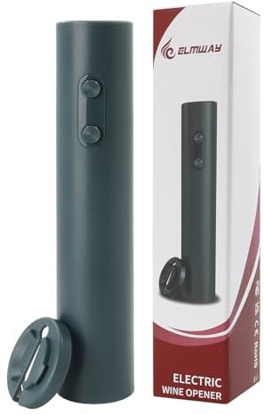 ELMWAY Electric Wine Bottle Opener – Battery-Powered Cordless Automatic Corkscrew with Two-Button Operation, Foil Cutter Included, for Home, Bar & Parties (4 AA Batteries Not Included) – Green