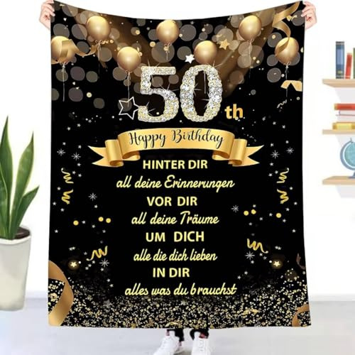 UOOYAA 50.Geburtstag Geschenke Decke für Frauen Männer - Partyzubehör Dekorationen Decke zum 50. Geburtstag für Freundin Schwester Kuscheldecke