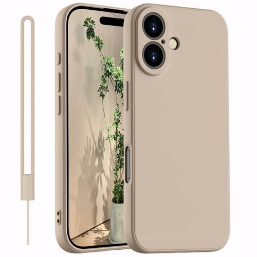 Kukiwhy für iPhone 16 Hülle Silikon Case,Dünne mit Microfiber Hanyhülle für iPhone 16 aus flüssigem Silikon mit Kameraschutz, Kratzfeste und stoßfeste Schutzhülle für iPhone 16 6.1''(2024) Khaki