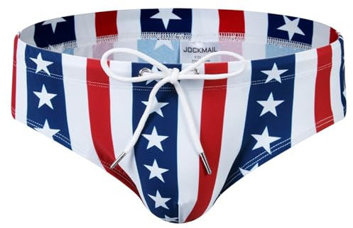 JOCKMAIL Slip da bagno da uomo con imbottitura, slip da bagno da uomo, ad asciugatura rapida, con coulisse regolabile, costume da bagno da spiaggia, Bandiera a strisce 708, L