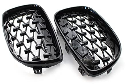 WILSEM Auto Vorne Glänzend Schwarz Diamant Meteor Styling Niere Grill Grill Für B&M&W 1er E81 E82 E87 E88 2008 2009 2010 2011