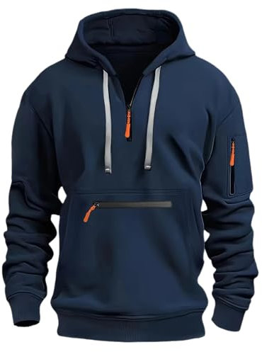 mens hoodie 1/4 Zip Pullover Hoodie Pocket Drawstring Tracksuit Tops Cuff Overhead Slim Fit Casual Gym Skiing Sports Warm Hoody Sweatshirts Black