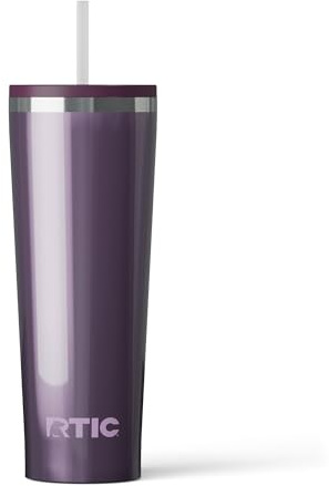 RTIC Isolierbecher aus Edelstahl, tragbar, Reise-Kaffeetasse mit Strohhalm, auslaufsicherer Deckel, BPA-frei, für heiße und kalte Getränke, Keramikfutter, Pflaumenglitzer
