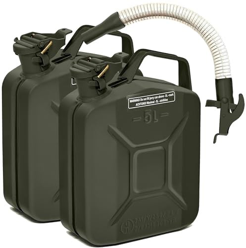 BW® Tanica per carburante in metallo, 2 x 5 litri, con beccuccio, verde bronzo, RAL 6031-F9, certificato TÜV e approvazione ONU, Made in Europe