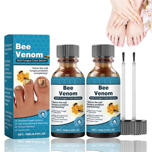 JORUN 2 Pcs Fungal Nail Treatment Bee Venom Nail Serum - Extra Strength Fast Acting Nail Fungus Treatment for Toenail Natural and Gentle Nail Care - Renew Damaged and Discolored - 15 Ml * 2