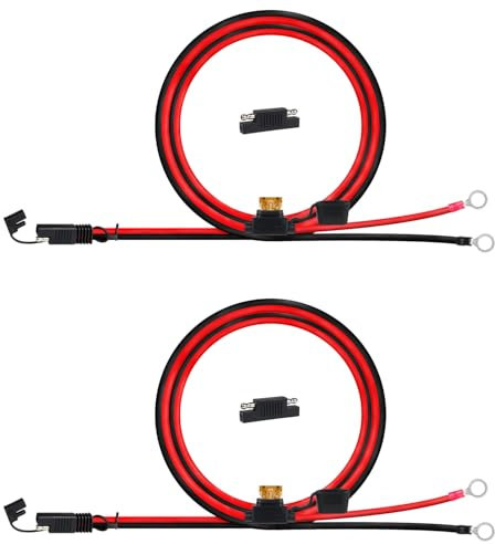 TMH 6 FT - 18G, SAE to O Ring Terminal Harness with 7.5A Protection Fuse Quick Disconnect Plug, Ring Terminal Assembly Battery Extension, for Motorcycles, Cars, ATVs (2 Packs)