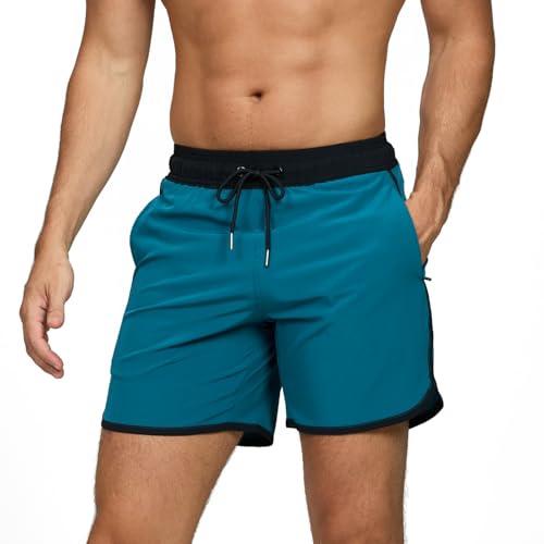 TMEOG Bañador Hombre Short de Playa Surf Secado Rapido Pantalones Cortos Cordon Bañadores Piscina Natacion Retro Traje de Baño con Bolsillo y Forro de Malla Swimming Shorts