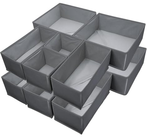 Foeska Schubladenorganizer für Kleidung, faltbar, Schubladentrenner, Unterwäsche-Aufbewahrung, Geeignet für Schlafzimmer, Schrank und Schubladen (dark gray 12psc, Mischen)
