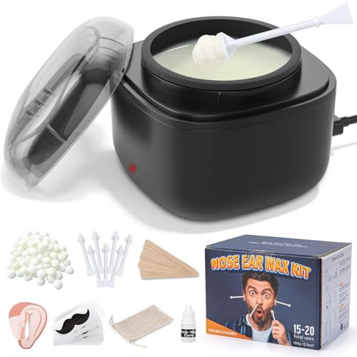 AUZEAL Nose Wax Kit Men, Nose Ear Hair Waxing Kit with 100g Wax, 40 Sticks, Nose Ear Hair Removal Kit, USB Fast Heat, Smart Constant Temp, Upgraded Size, Multi-Accessories, Black