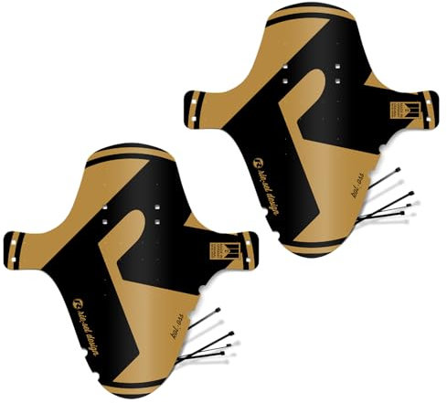 Riesel Design 2 x Mudguard - kol:OSS - XL MTB Schutzblech inkl. Kabelbinder/Stylischer MTB Schmutzfänger/Mountainbike Schutzblech als Spritzschutz für alle Radgrößen - (Gold Set)
