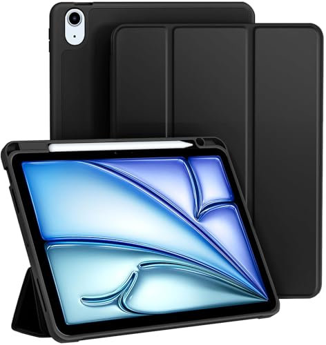 EspZanthic Custodia per iPad Air 11 Pollici M3/M2 (2025/2024), iPad Air 5a/4a 10,9 Pollici con Portapenne, Cover Tablet con Retro in Morbido TPU, Supporto Pencil Pro/USB-C, Nero