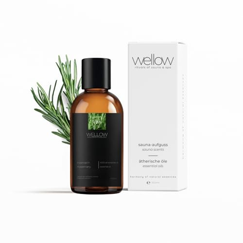 wellow® Ätherisches Öl Rosmarin 100% naturrein – belebend-krautiges Aroma für Diffuser, Aromatherapie, Sauna & Spa, Infrarotkabine & Ölverbrenner – in Glasflasche mit Tropfeinsatz