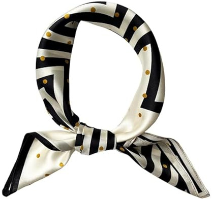 Seidenschal, Elegante Halstuch Damen, Bandana Damen, Weiches Material, Seidentuch Damen, Seidentücher, Große Quadratische Schals mit Schwarz-Weiß-Streifen, 70 X 70 cm, Damen Tuch Schal