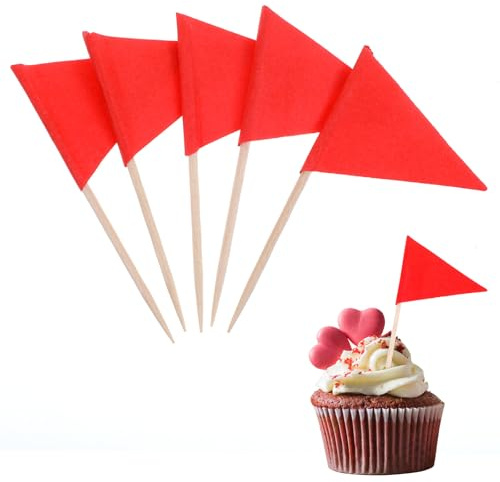 Ymapinc 100 Stück Fähnchen zum Beschriften | Party Flaggen Cupcake Topper für Buffet Cocktailparty Vorspeisen-Dekoration Käseplatte Weihnachtsdekorationen(Rot)