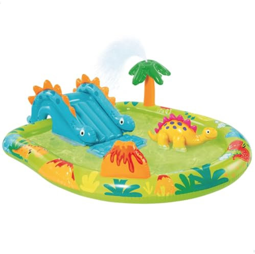 Outdoor Kids Paddling Pool with Slide - Inflatable Dinosaur Swimm Pool for Children with Toys - Garden Swimming Pool for Kids with Slide