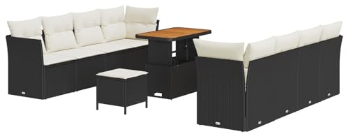 vidaXL 11-teiliges Garten-Sofa-Set mit Kissen in Schwarz aus Poly-Rattan - modular für Terrasse, Balkon und gesellige Treffen, robuste Möbel für Deine Lounge.