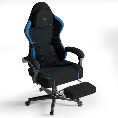 Huracan Sedia da Gaming ergonomica, Gaming Chair con massaggio, Poltrona da gaming con poggiapiedi, poggiatesta estraibile, sedia da Gamer schienale regolabile, per giocatori, home office (Blu)