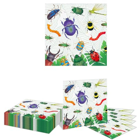 Kotkiddy 20 Stück Käfer Party Servietten, Insekt Einweg Party Servietten Set Marienkäfer Libelle Papier Mittagstisch Servietten Käfer Thema